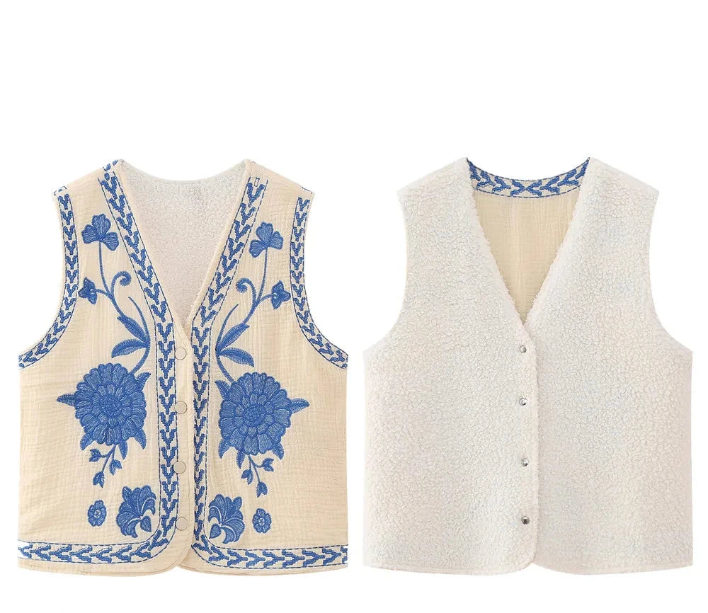 Vintage Blomsterbrodert Vest