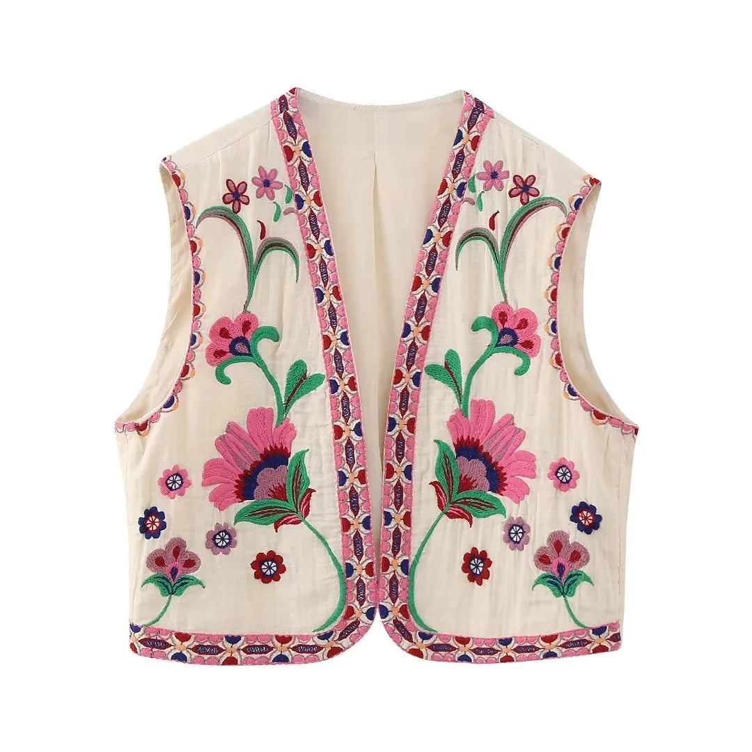 Vintage Blomsterbrodert Vest