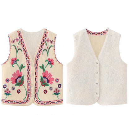 Vintage Blomsterbrodert Vest