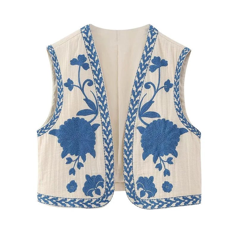 Vintage Blomsterbrodert Vest