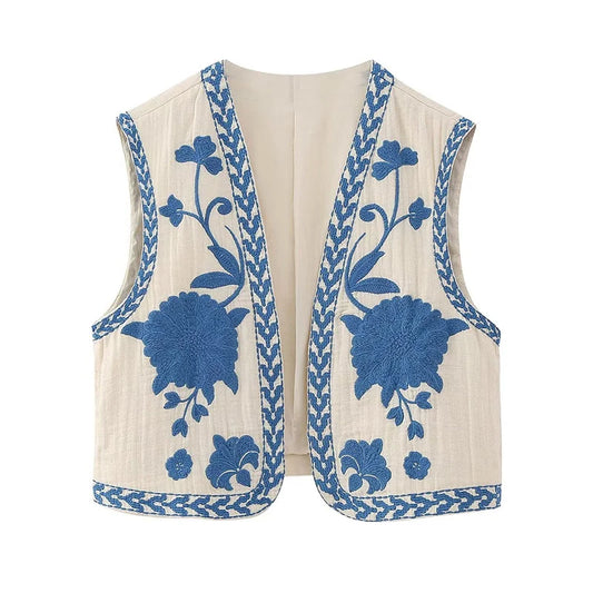 Vintage Blomsterbrodert Vest