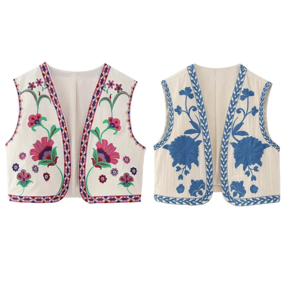 Vintage Blomsterbrodert Vest